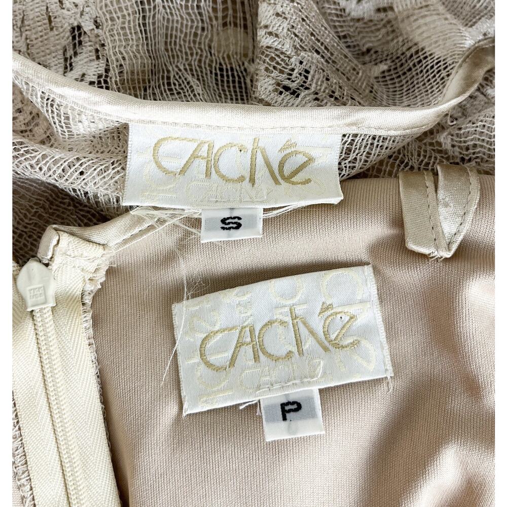 Cache Vintage Nocturn Lace Embroidered Dress Duster Set Beige Formal Size PS - Picture 15 of 16